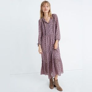 Madewell Mauve Floral Tiered Midi Dress